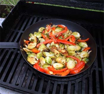 roasting veggies on the grill using carbon steel